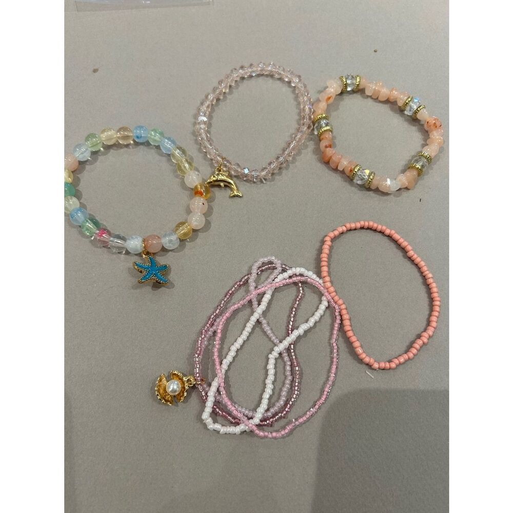 Pink Beaded Charm Bracelet Stack set A1668 - Picture 3 of 3